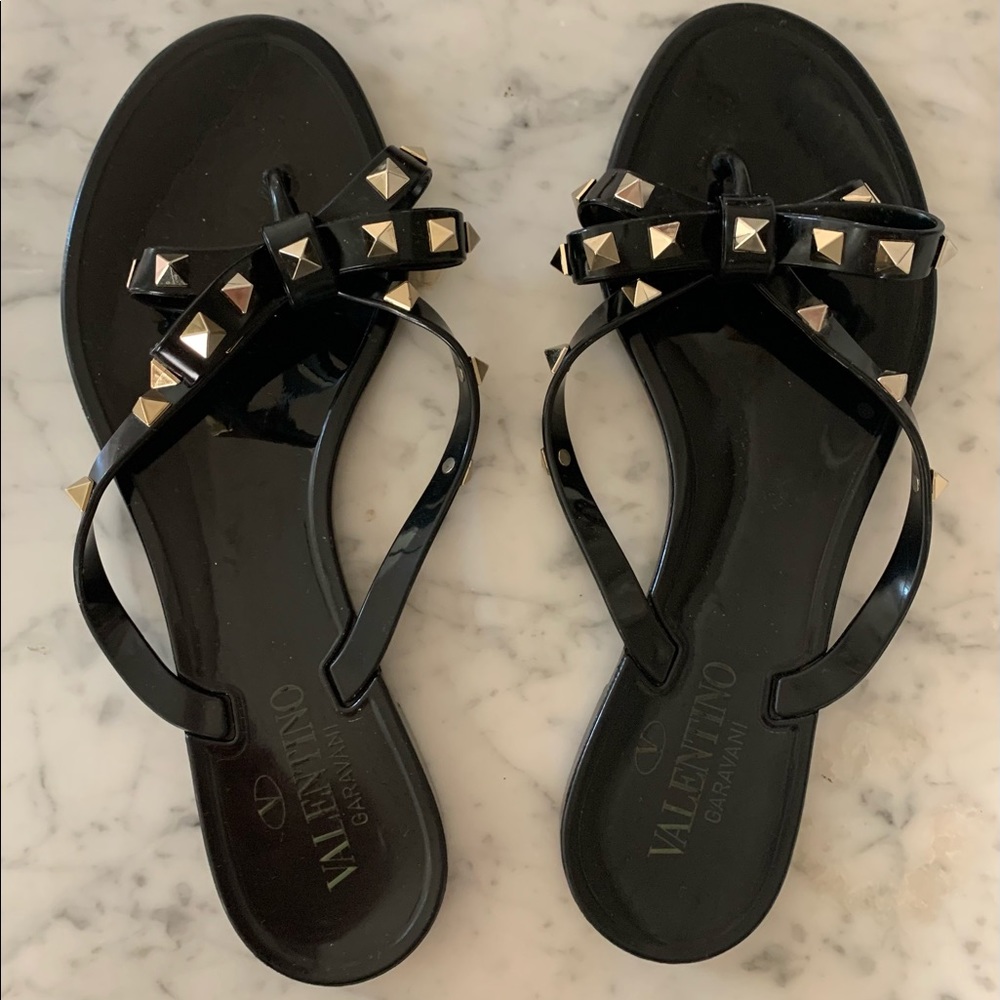 Valentino Rockstud Bow Jelly Thong Sandals